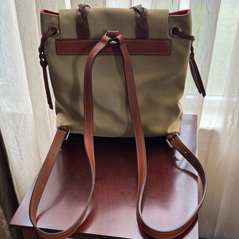 Dooney & Bourke Khaki Nylon Canvas Backpack with Leather Trim - Picture 4 of 12